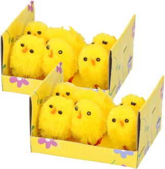 Arti Casa Paaskuikens - 12x stuks - geel - pluche - H3,5 cm - pasen - paasversiering/paasdecoratie