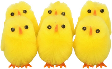 arti casa Paaskuikens - 6x stuks - geel - pluche - H3,5 cm - pasen - paasversiering/paasdecoratie