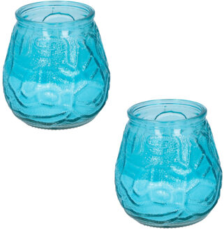 arti casa Set van 2x stuks citronella lowboy tafelkaarsen - 10 cm - blauw glas
