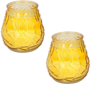 arti casa Set Van 2x Stuks Citronella Lowboy Tuin Kaarsen In Geel Glas 10 Cm - Anti Muggen/insecten Artikelen