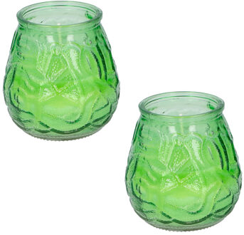 arti casa Set van 4x stuks citronella lowboy tafelkaarsen - 10 cm - groen glas