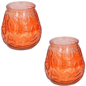 arti casa Set van 5x stuks citronella lowboy tafelkaarsen - 10 cm - oranje glas