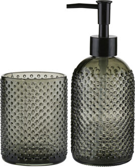arti casa Zeep pompje/dispenser - incl. extra drinkglas - set - glas - donkergroen - 15 x 19 x 8 cm