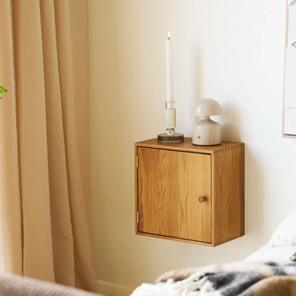 Artichok Abigail vierkante eikenhouten dichte wandkast met deur naturel - 30 x 30 cm Bruin