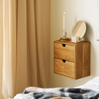 Artichok Abigail vierkante eikenhouten wandkast met twee lades- 30 x 30 cm Bruin