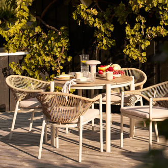 Artichok Aliana aluminum tuintafel met houtlook zand - Ø90 x 74 cm