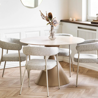 Artichok Anisa metalen eettafel met keramiek blad beige - Ø120