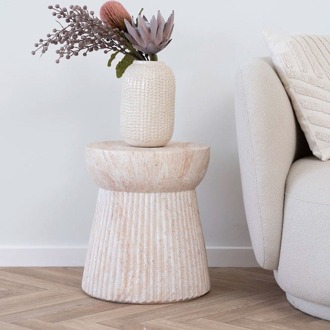 Artichok Dorus ronde fiberclay bijzettafel beige - Ø 37 x 43 cm