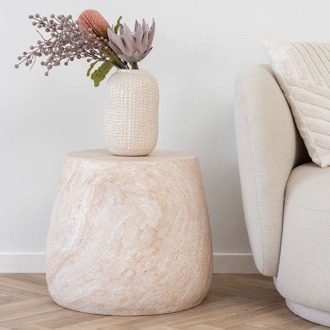 Artichok Dorus ronde fiberclay bijzettafel beige - Ø 47,5 x 41 cm