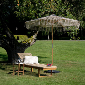 Artichok Elodie houten tuin loungestoel met rotan naturel Bruin