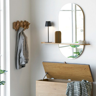 Artichok Febe ovale wandspiegel met houten plankje - 95 x 92 cm Bruin