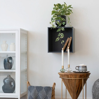 Artichok Frenkie vierkanten houten wandplank donkergrijs - 34 x 34 cm