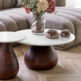 Artichok Herre houten salontafel bruin met wit marmer blad -  Ø70