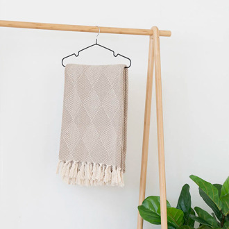 Artichok Ivory plaid beige met franjes - 180 x 130 cm