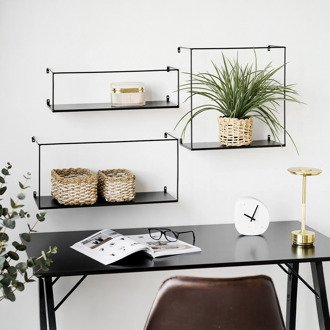 Artichok Marijn metalen wandplanken zwart - set van 3