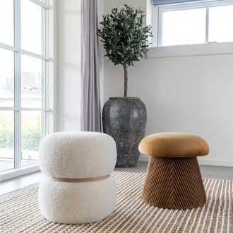 Artichok Noam velvet poef oker - Ø 41 cm Geel