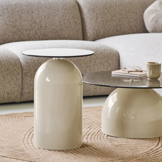 Artichok Raiza metalen bijzettafel beige met glazen blad - Ø40