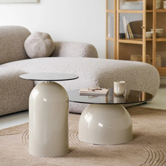 Artichok Raiza metalen salontafel beige met glazen blad - Ø70