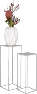 Artichok Sebas metalen plantenzuil lichtgrijs - set van 2