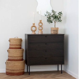 Artichok Sumi zeegras opbergmanden met deksel bruin - set van 3