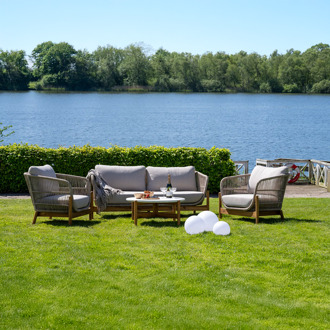 Artichok Teresa houten tuin loungebank beige  - met zitkussens