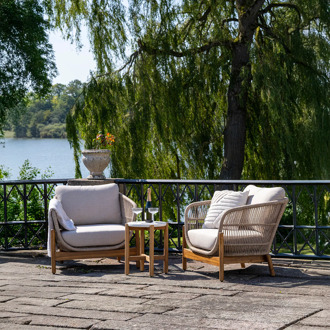 Artichok Teresa houten tuin loungefauteuil  beige - met zitkussens