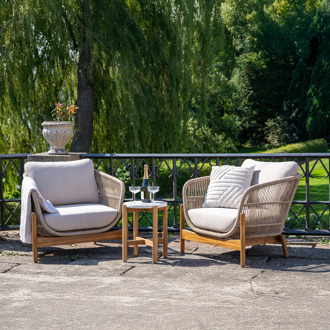 Artichok Teresa houten tuin loungeset beige 3delig - twee fauteuils en een bijzettafel - met zitkussens