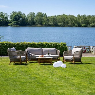 Artichok Teresa houten tuin loungeset beige 4delig - 2 fauteuils, tweezitsbank en een salontafel - met zitkussens