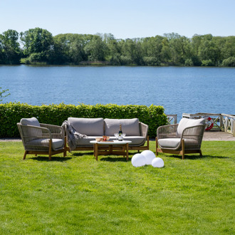 Artichok Teresa houten tuin salontafel naturel met terazzo blad - Ø 85 cm Bruin