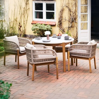 Artichok Teresa houten tuinset beige 5delig - vier stoelen en een eettafel - met zitkussens