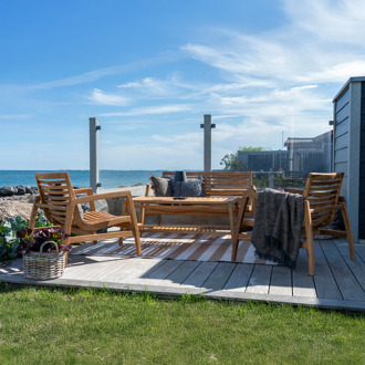 Artichok Tristan houten tuin loungeset naturel 4delig - tweezits bank, fauteuils en salontafel - met zitkussens Bruin