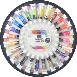 Artist & Co Acrylverf/hobbyverf set - 24x tubes van 12 ml - met rond schilderspalet - Hobbyverf Multikleur