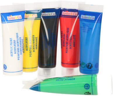 Artist & Co Acrylverf tubes in 6 kleuren 75ml - Hobbyverf Multikleur