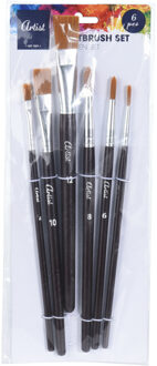 Artist & Co Hobby schilderen penselen set 6x stuks - Diverse formaten - Penselen Multikleur