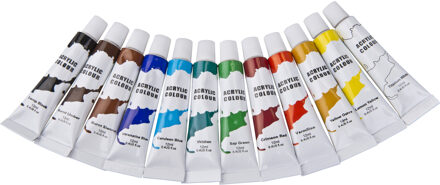 Artist & Co Setje acryl verf tubes - 12 kleuren met 12 ml inhoud - kinderen/volwassenen Multi
