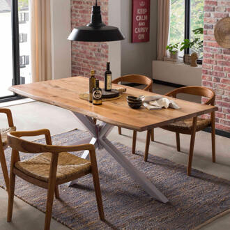 Artistiq Boomstam Eettafel 'Raynaldo' Acaciahout, 160 x 85cm, kleur Zilver - 160 x 85 cm