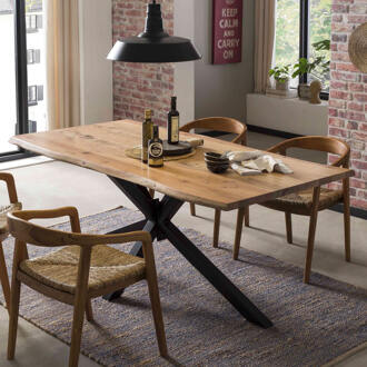 Artistiq Boomstam Eettafel 'Raynaldo' Acaciahout, 160 x 85cm, kleur Zwart - 160 x 85 cm