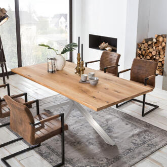 Artistiq Eettafel 'Dashawn' Eikenhout, 180 x 100cm, kleur Zilver - 180 x 100 cm