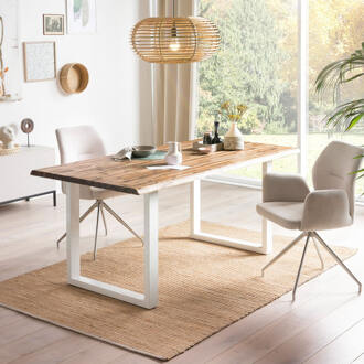 Artistiq Eettafel 'Radhika' Acaciahout en metaal, 120 x 80cm, kleur Wit - 120 x 80 cm