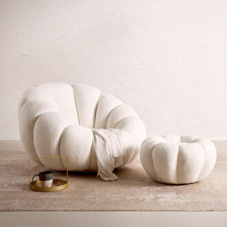 Artistiq Fauteuil 'Dontavis' Teddy incl. poef, kleur Wit