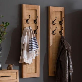 Artistiq Kapstok 'Denice' Mangohout en rotan, Met 8 haakjes