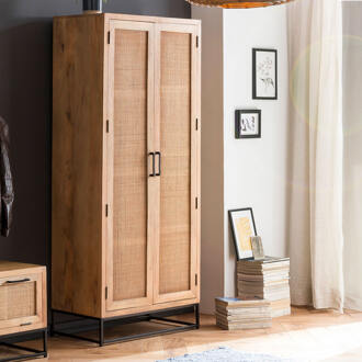 Artistiq Kledingkast 'Denice' Mangohout en rotan, 180 x 80cm - 180 x 80 cm