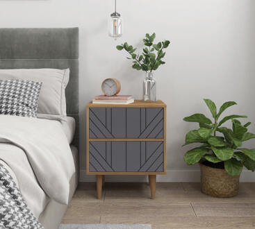 Artistiq Nachtkastje 'Beckham' 2 lades, kleur Grijs / Naturel