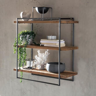 Artistiq Wandrek 'Terence' Teakhout en metaal, 60 x 60cm