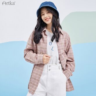 Artka Lente Vrouwen Blouse Casual Plaid Roze Shirts Losse Turn-Down Kraag Lange Mouw Bovenkleding SA25019C