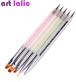Artlalic 5pcs 2 Way Nail Art Brush Pen Puntjes Parel Acryl Schilderen Tekening Lijn Penselen Liner Pen Manicure Tool
