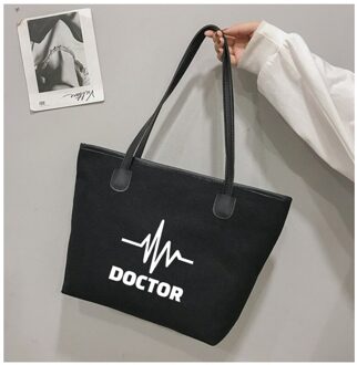 Arts Hartslag Grappig Gedrukt Draagtas Werk Tas Voor Doctor Handtas Beach Bag Ladies Purse zwart