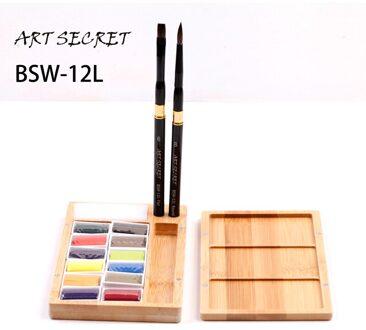 Artsecret BSW-12L Semi Solid 12 Aquarellen Set Mix Met Blauwe Eekhoorn Pallette Borstels Gerookte Bamboe Materiaal Voor Goed Schilderij
