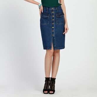 Artsu Vrouwen Rok Jeans Enkele Breasted Jupe Slanke Dames Rokjes Denim Rokken Met Dubbele Pocket Split Saias Kleding ASSK50006