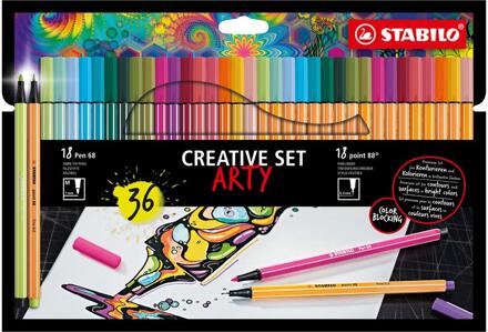 Arty Creative Set Pen 68/Point 88 Etui A 36 Kleuren, 18 Viltstiften En multi